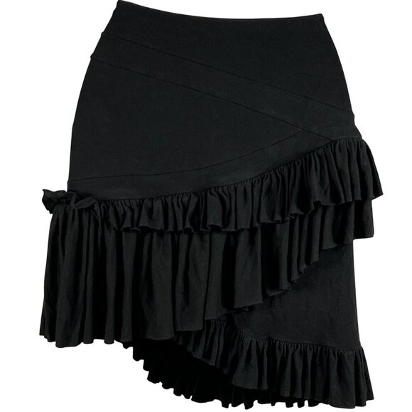 Altuzarra Womens 38/ Large Black Ruffled Asymmetrical Soft Skirt Made In France - Picture 5 of 14